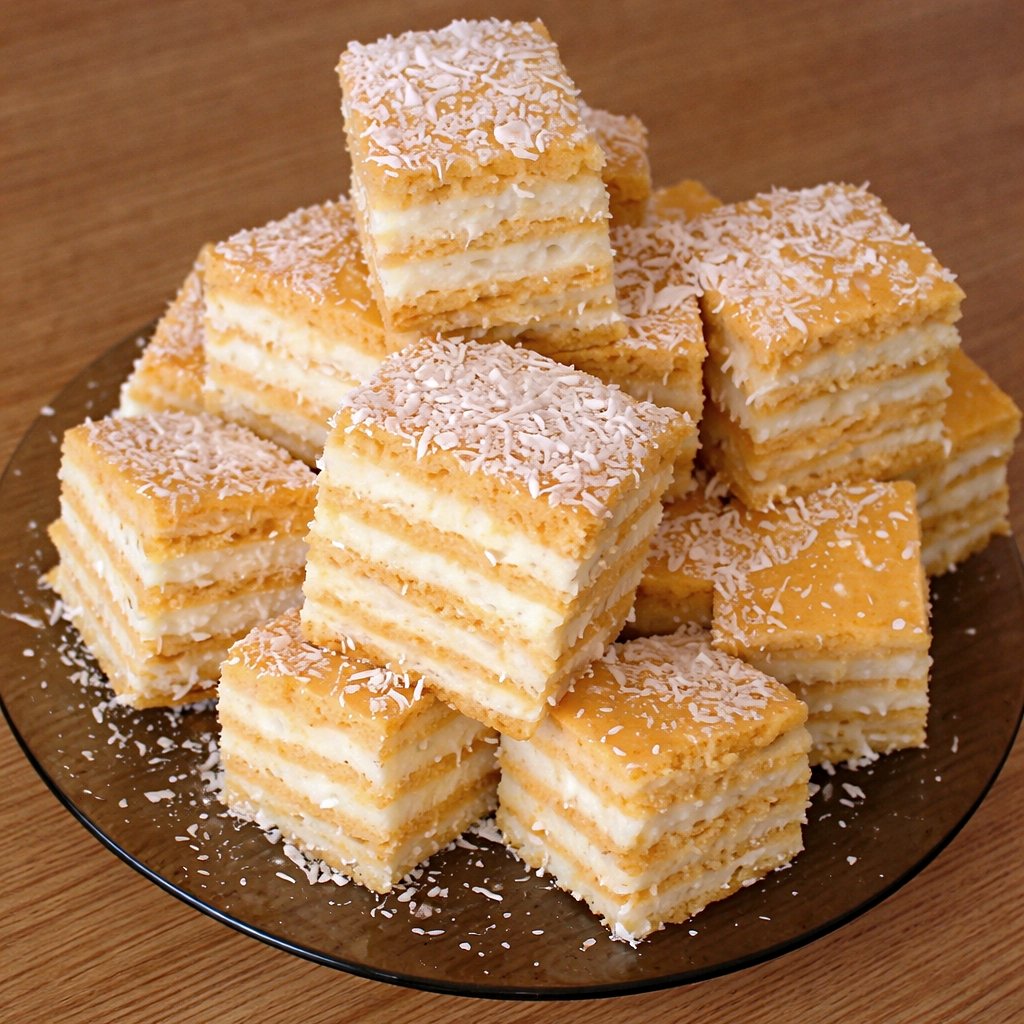 Prajitura cu foi si crema cu nuca de cocos