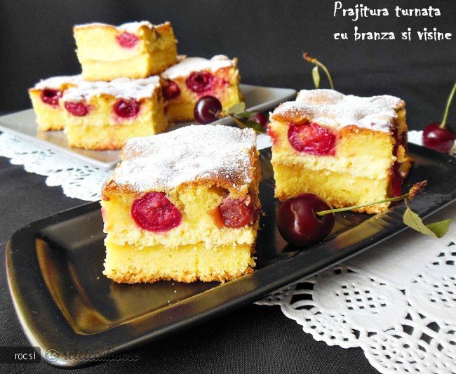 Prajitura turnata cu branza si visine