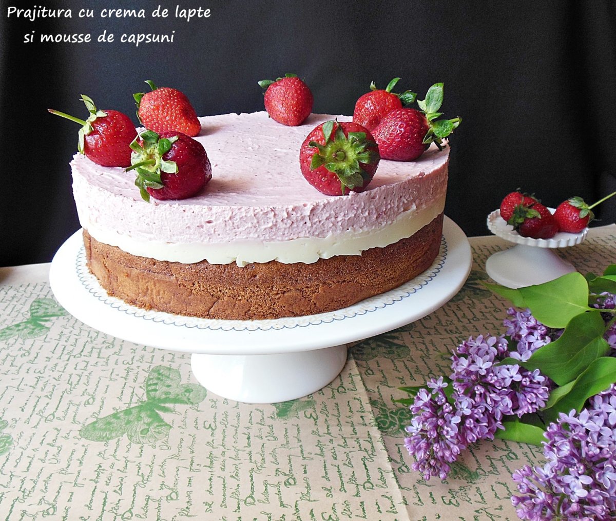 Prajitura cu crema de lapte si mousse de capsuni