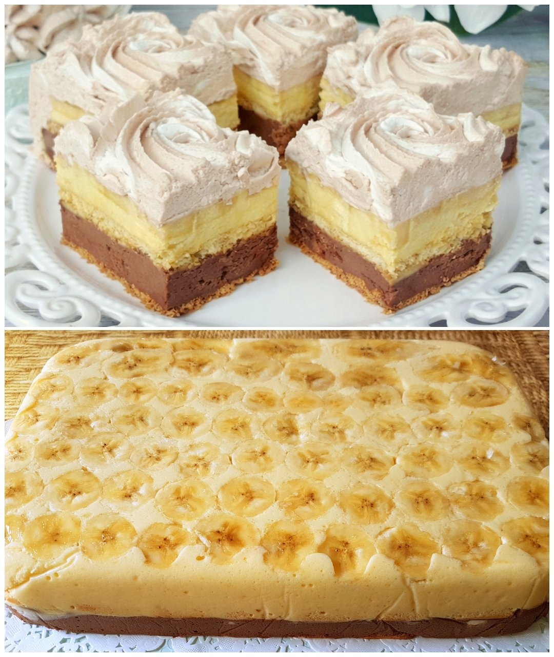 Tort cu banane si biscuiti, in doua culori