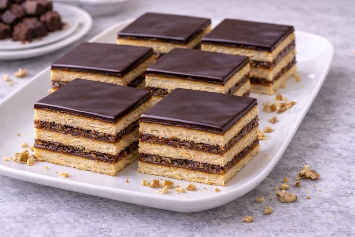 Zserbo (Gerbeaud) -  prajitura clasica cu foi fragede cu drojdie