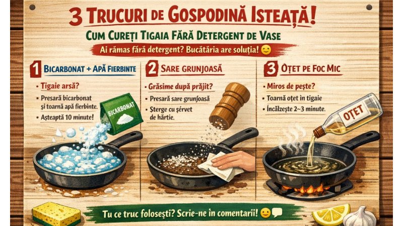 Trei trucuri de gospodină isteață: Cum cureți tigaia daca nu ai detergent de vase in casa