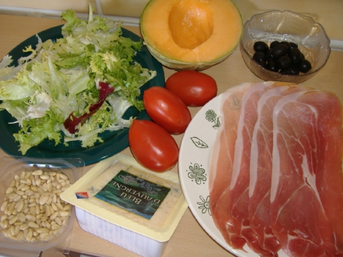 Salata cu jambon de Parma si pepene galben