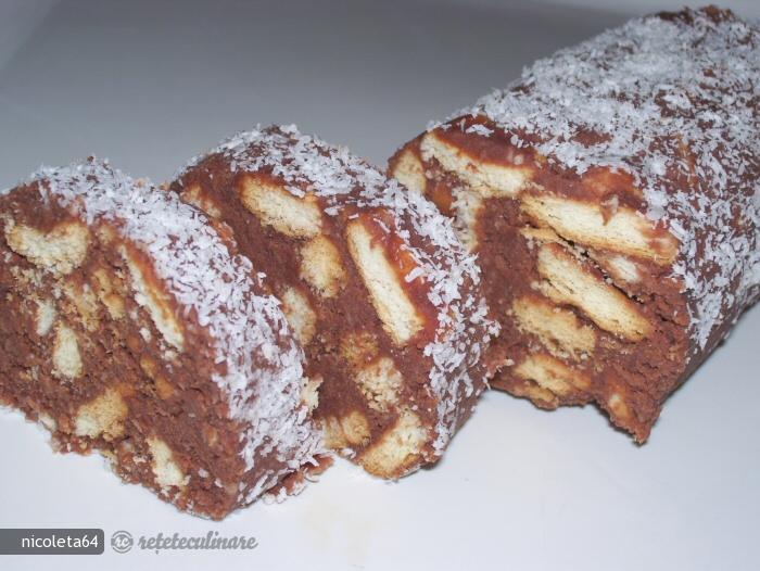 Salam de biscuiţi reţetă cu urdă și Nucă de Cocos