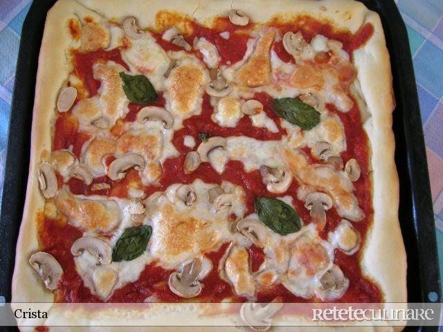 Pizza cu Mozzarella, Rosii (suc), Ciuperci si Busuioc