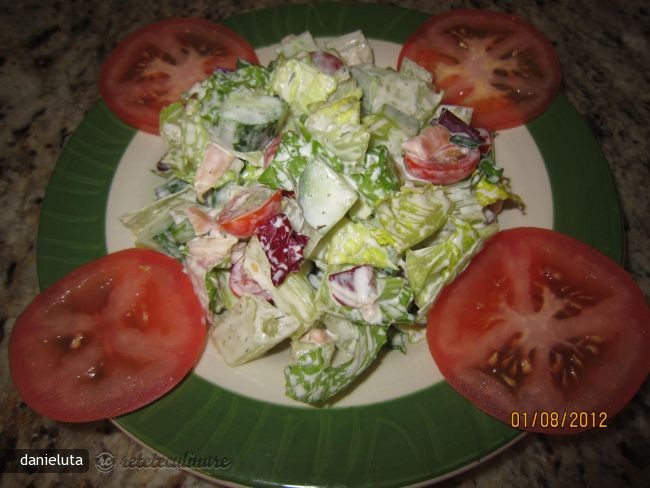 Salata Verde cu Somon Afumat, creveti si Sos de Iaurt