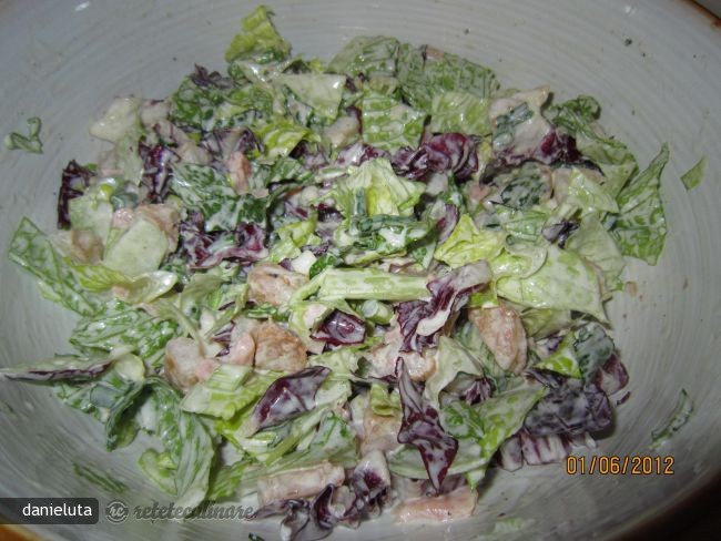 Salata Verde cu Somon Afumat, creveti si Sos de Iaurt
