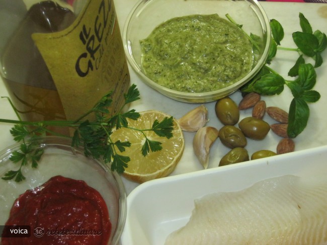 Halibut cu Sos de Migdale si Ardei Copti