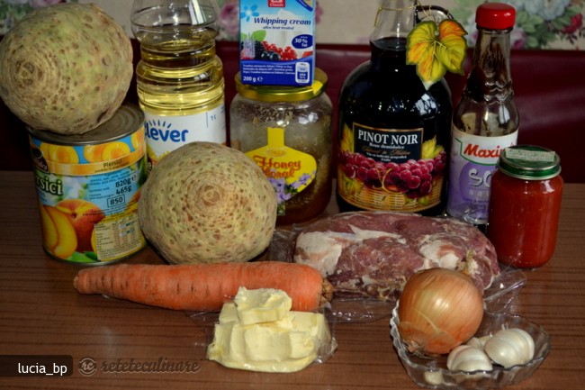 Ceafa/Cotlet de Porc cu Piure de Telina si Piersici