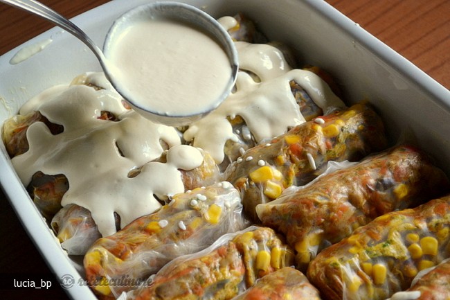 Gratin cu Rulouri din Foi de Orez cu Umplutura