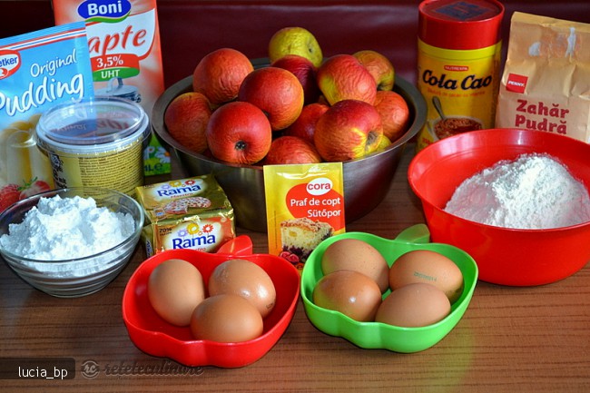 Prajitura cu Mere si doua Creme, Vanilie si Ciocolata