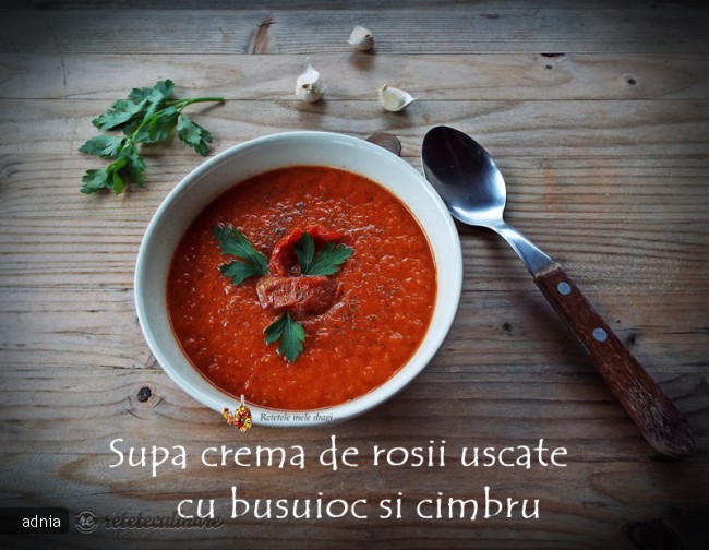 Supa Crema de Rosii Uscate cu Busuioc si Cimbru - de post, pregatita cu blenderul Oster