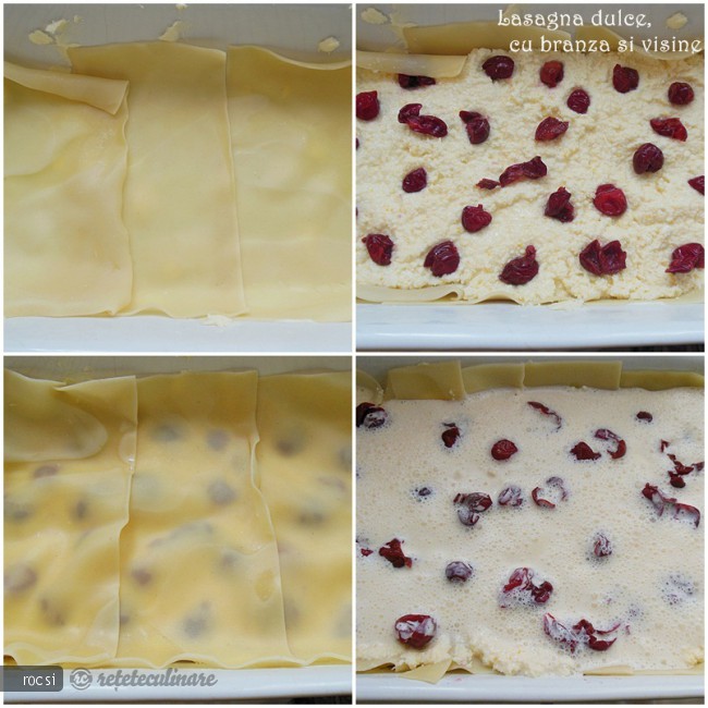 Lasagna dulce, cu branza si visine