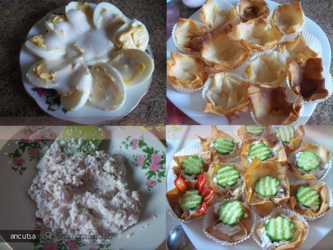Cosulete cu branza si oua cu maioneza