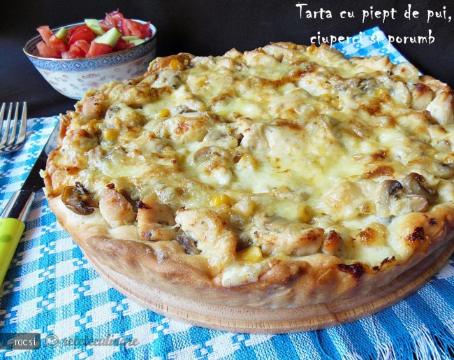 Tarta cu piept de pui, ciuperci si porumb