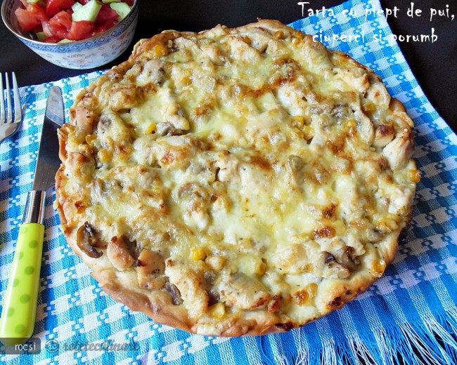 Tarta cu piept de pui, ciuperci si porumb