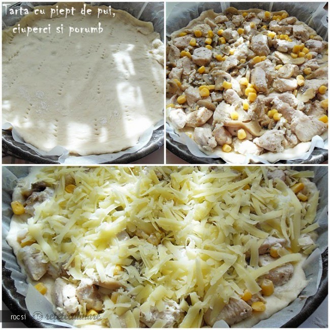 Tarta cu piept de pui, ciuperci si porumb