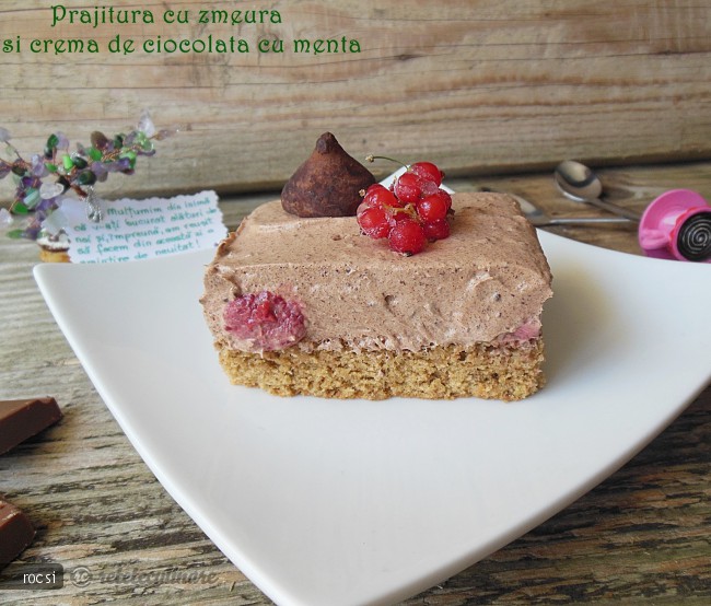 Prajitura cu zmeura si crema de ciocolata cu menta