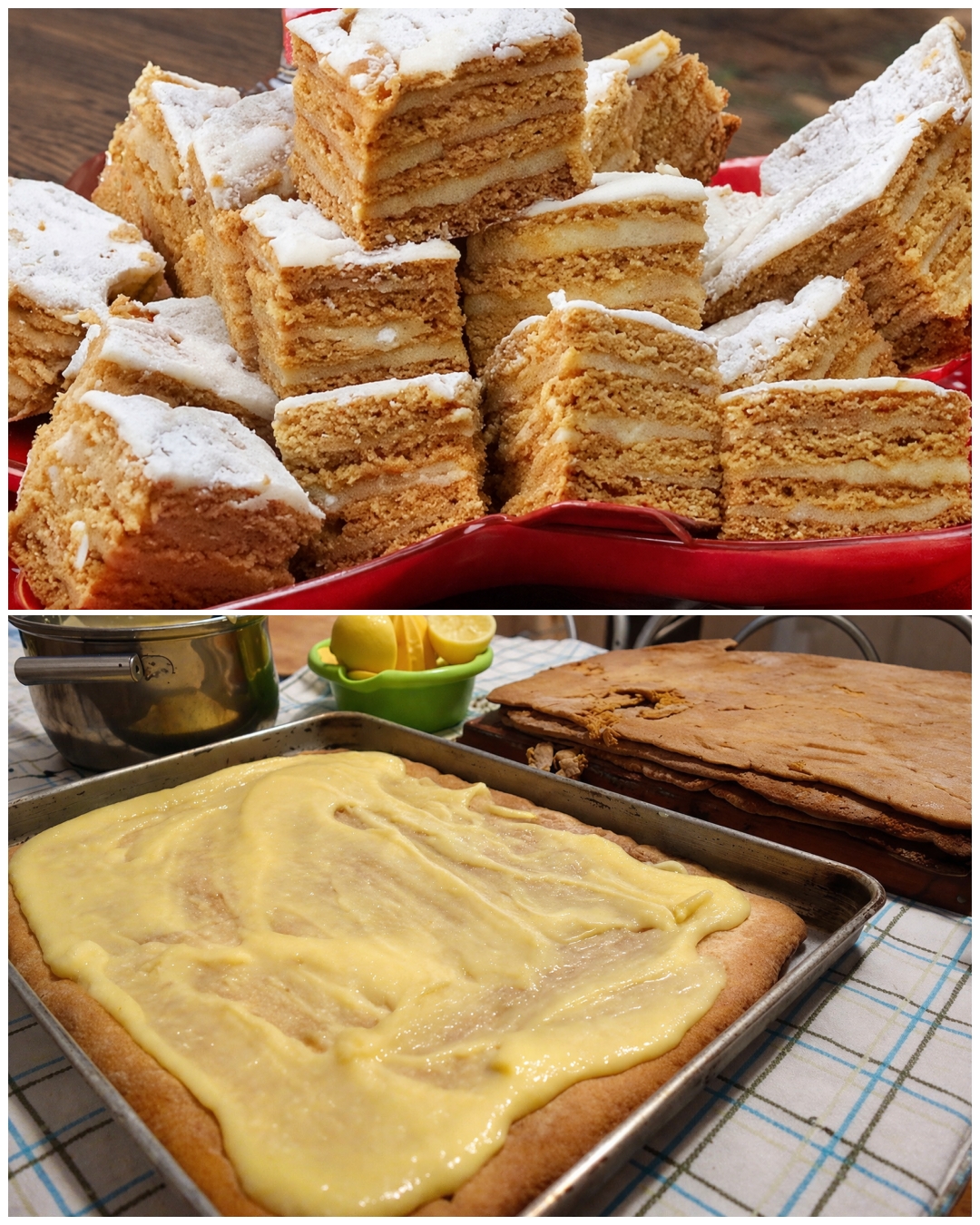 Prajitura cu foi din miere si crema de gris cu lamaie