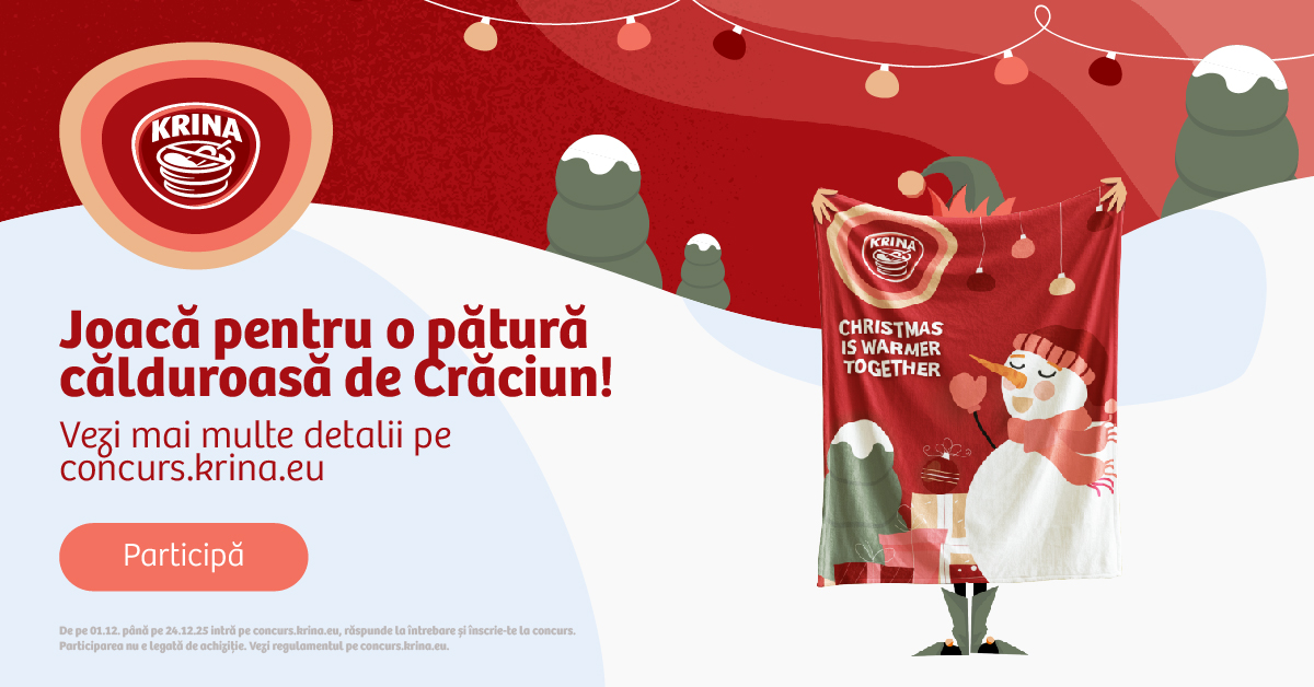 Încălzește-te cu o supă cremă de linte și câștigă alături de Krina - Deschide suprizele de Crăciun!