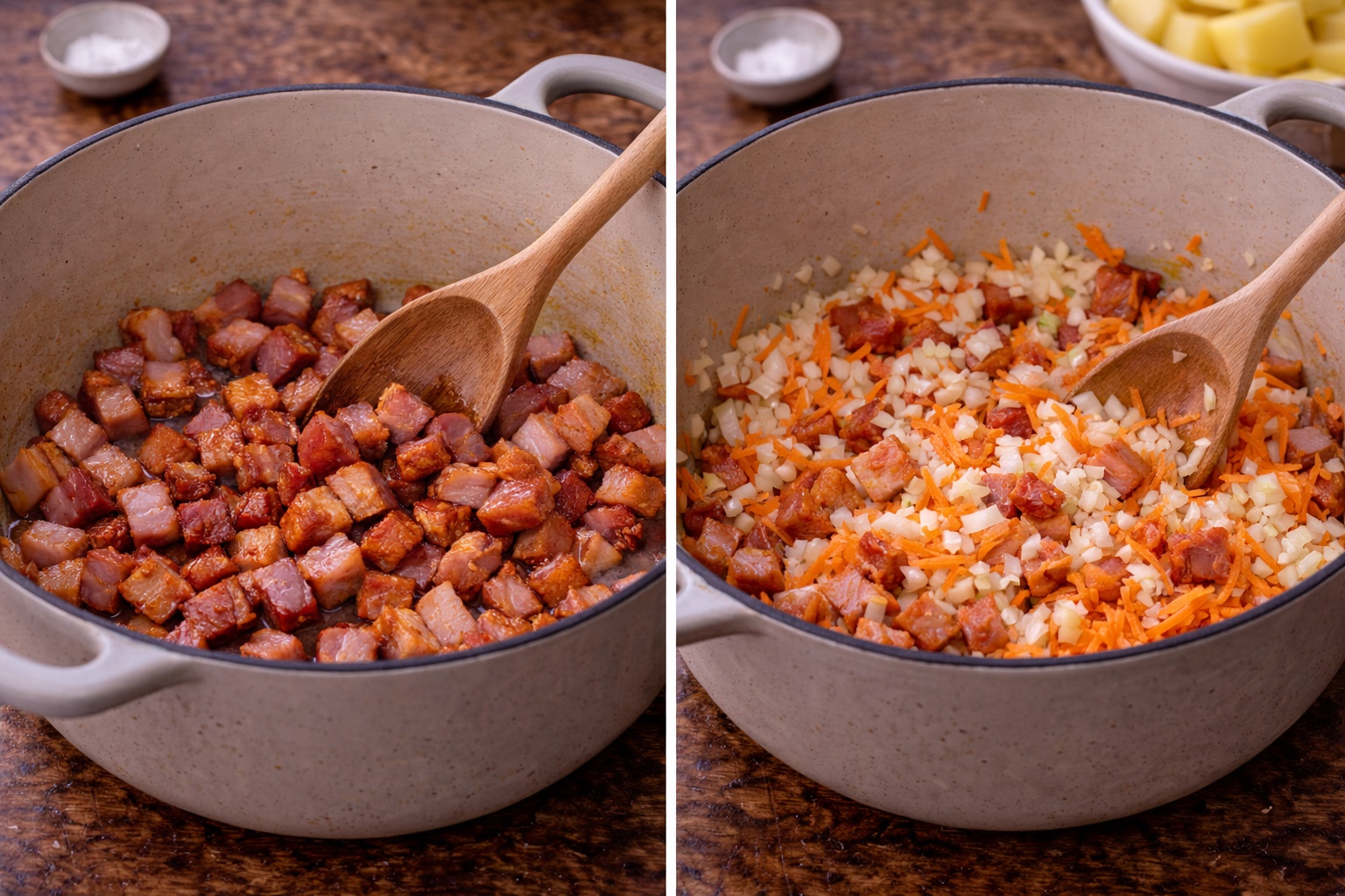 Mancare de cartofi cu afumatura - reteta simpla si satioasa