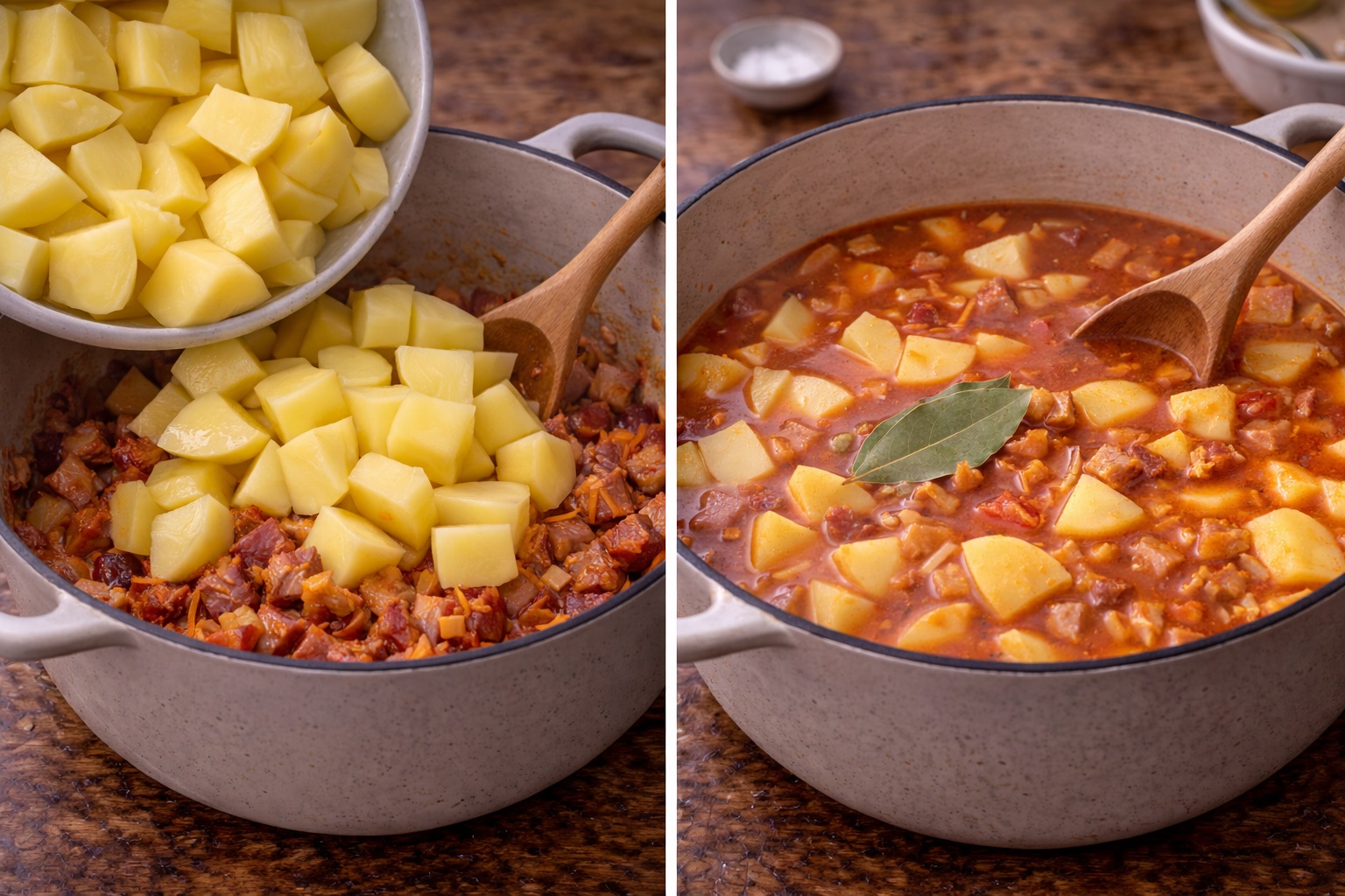 Mancare de cartofi cu afumatura - reteta simpla si satioasa