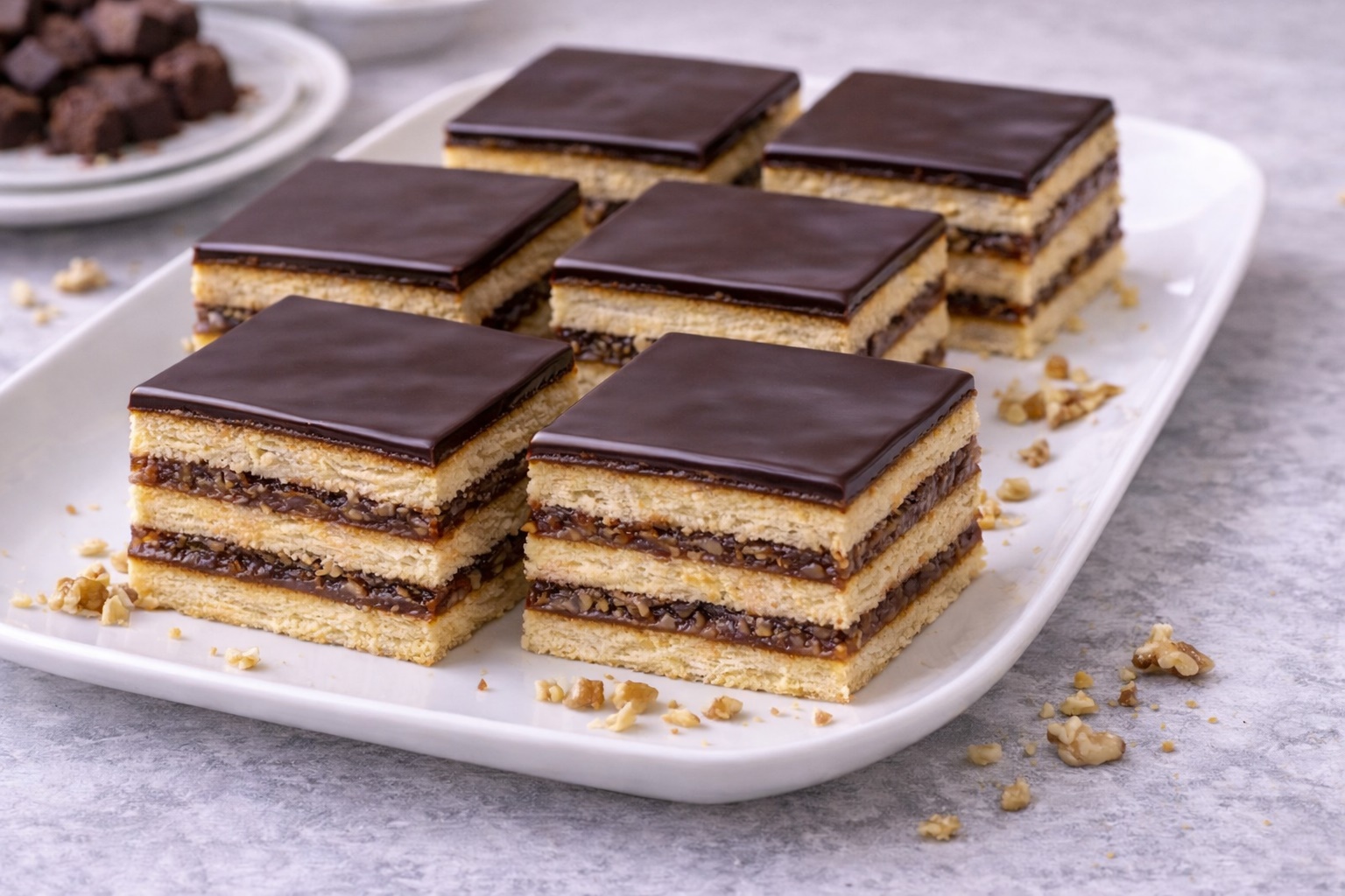 Zserbo (Gerbeaud) -  prajitura clasica cu foi fragede cu drojdie