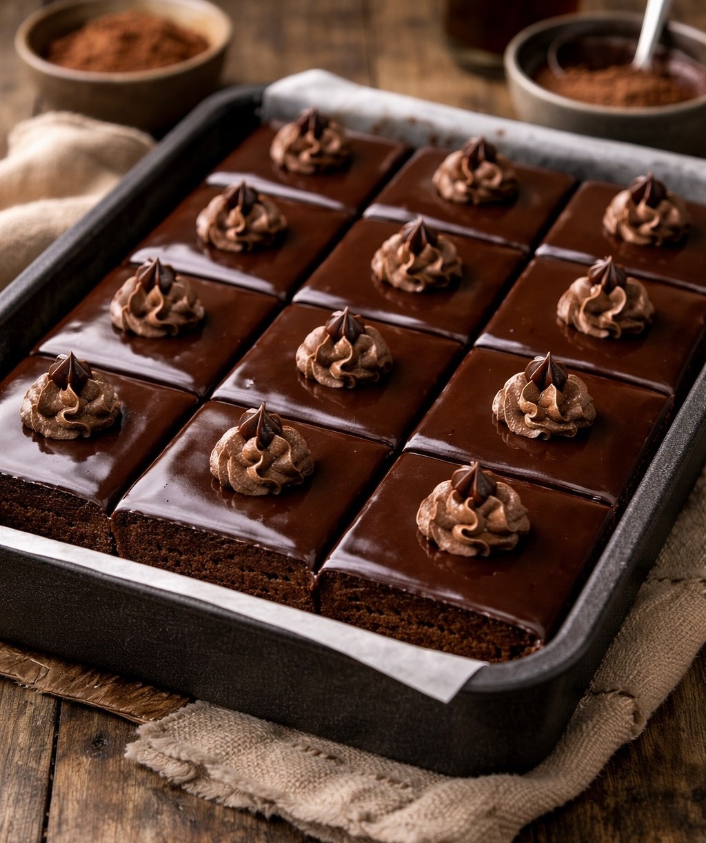 Amandină clasică în tavă - cu blat dens de cacao