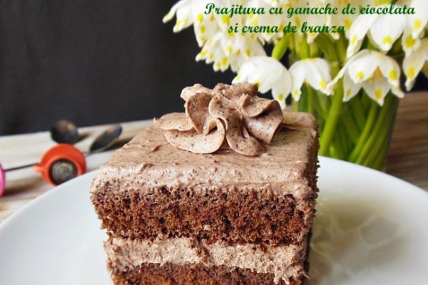 Prajitura cu ganache de ciocolata si crema de branza