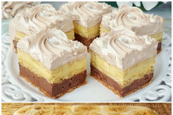 Tort cu banane si biscuiti, in doua culori